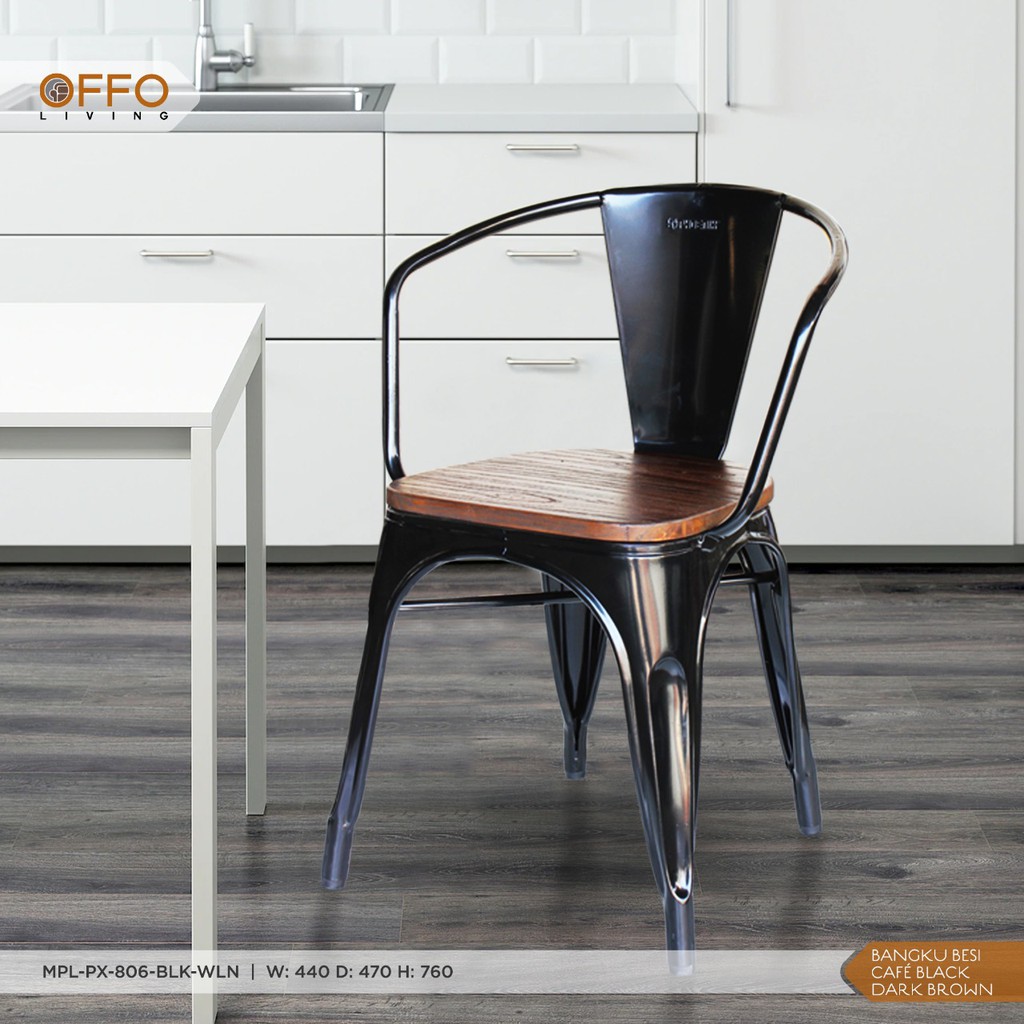 Offo Living - Kursi Bangku Besi Café Black Dark Brown - MPL-PX-806-BLK-WLN